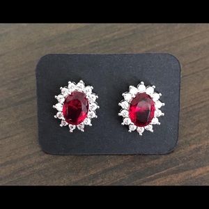 Silver ruby and cubic zirconia earrings